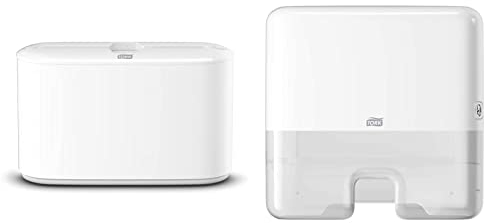 Tork Xpress Tischspender für Multifold Papierhandtücher 552200, weiß, 21,8 x 32,3 x 11,6 cm & Xpress Mini Spender für Multifold-Handtücher Weiß H2, Einzeltuchentnahme, Elevation Design, 552100