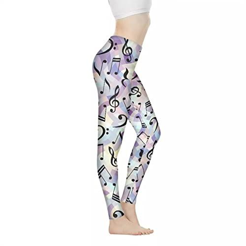 Biyejit Music Notes Pattern High Waisted Workout Leggings for Women Butt Lift Yoga Pants Gym Fitness Leggings