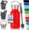 Milu Stainless Steel Drinking Bottle 350ml, 500ml, 750ml, 1l (+3 Lids) - Thermo Bottle with Straw, Water Bottle, for Hot, Cold & Carbonated Drinks (Red, 350ml)