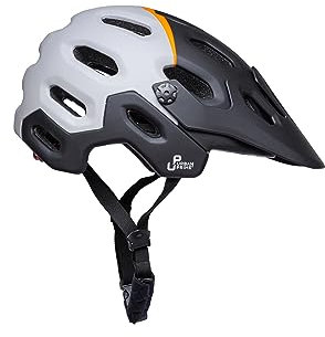 Urban Prime Adventure Helmet, Casco Protettivo con Luci e Visiera, Bici, e-Bike e Monopattino Elettrico Unisex Adulto, Grigio, Nero, Arancione, M (56-59 cm)