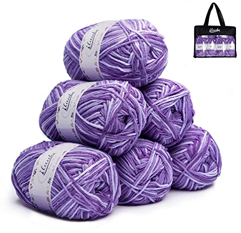 ilauke 6 Stück Acrylgarn zum Stricken,300g(6x50g) Häkelgarn Bunt Farbverlauf,Acrylgarn zum Stricken mit Tragetasche,Weiches Mehrfarbiges Garn Set zum Stricken,Häkeln und DIY Kunsthandwerk