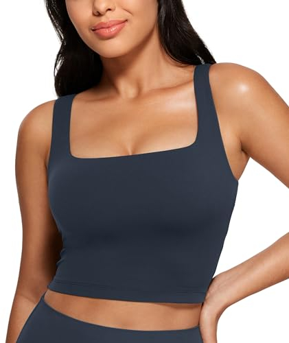 CRZ YOGA Damen Butterluxe Sport BH Gepolstert Ohne Bügel Crop Tops Atmungsaktive Yoga Tank Top Fitness Workout Sports Bra Echte Marine 40