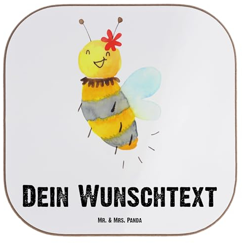 Mr. & Mrs. Panda Personalisierter Untersetzer Biene Blume - Personalisierte Geschenke, Personalisierte Untersetzer, Personalisiert