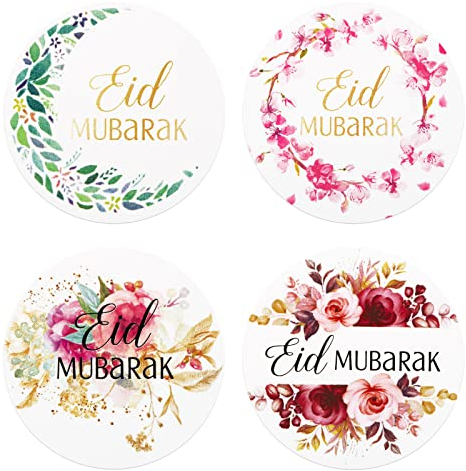 COLOFALLA 120 Stück 4cm Eid Mubarak Aufkleber Geschenkaufkleber Ramadan Kareem Sticker Islamische Muslim Party Deko Basteln für Geschenke Verpackung (Blumen)