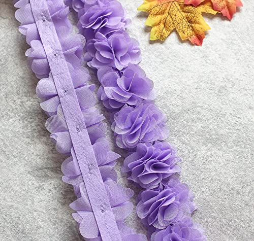YYCRAFT Chiffon-Spitzenband für Applikationen, Nähen, Basteln, Hochzeit, Brautkleid, DIY-Dekoration, 5,1 cm, Lavendel