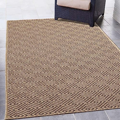 CARPETIA robuster Outdoorteppich Rautenmuster beige/schwarz robust Innen- und Außenbereich wetterfest Jute-Look 120 x 170 cm