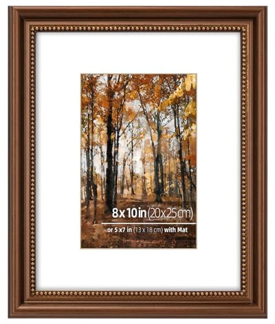 Eitida 20x25 cm Bilderrahmen aus Holz, innen mit goldenen Perlen Verziert, Passepartout für 13x18 cm, Wand- oder Tischaufhängung (Horizontal/Vertikal), Dunkelbraun