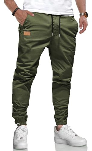 LIUPMWE Hommes Pantalon Chino Cargo Pantalon de Jogging Hommes Coton Casual Sweatpants Hommes Pantalons de Loisirs Taille élastique avec des Poches de Cordon de Serrage,M,Vert