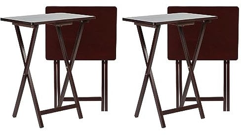 PJ Wood Solid and Sturdy Wood Construction Portable Folding TV Snack Tray Table Desk Serving Stand, Espresso Brown (4-Piece Set)