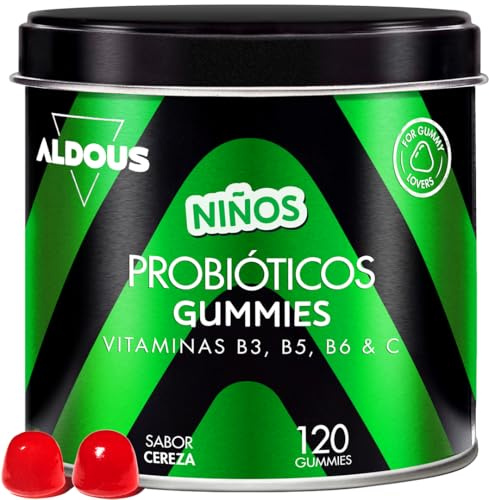 Probiotika Kinder Gummies - 120 Gummies mit Natürlichem Kirschgeschmack | Darmflora, Blähungen und Völlegefühl - Bifidobacterium, Lactobacillus, Vitamin C, B3, B5, B6 - Die Alternative zu Kapseln
