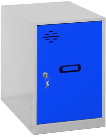 Simon Rack Simonlocker Kommode, klein, 475 x 400 x 500 mm, Amario aus Metall, inkl. Schlüssel, Grau/Blau