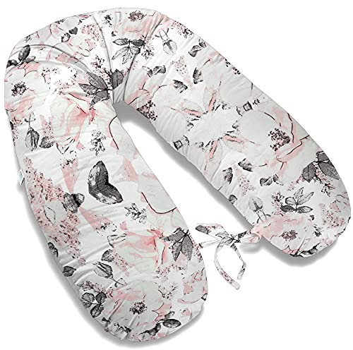 ekm trade 170cm XXL Typ I Stillkissen mit abnehmbarem Bezug Schwangerschaftskissen Lagerungskissen Seitenschläferkissen Handmade 100% Zertifizierte Baumwolle Geräuschlos (Kissen + Bezug, 33)