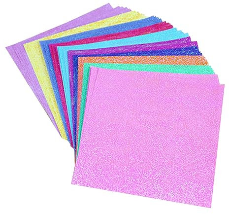 HOODANCOS Glänzendes Origami-Papier 50 Stück 20 X 20 cm Regenbogenfarben Quadratisches Faltpapier Glitzer Schillernde Sterne Papierquadrate Für DIY Hochzeit Valentinstag Kunsthandwerk