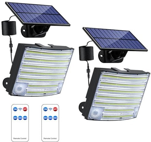 SHEDALED Solar Lights Outdoor 2 Pack, 288 LEDs Super Bright Solar Powered Lights, Dual Motion Sensor Lights with Remote, Led Security Wall Light with 16.4Ft Cable IP65 Waterproof for Outdoor, Garage