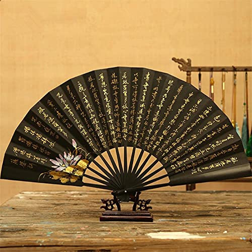 Folding Fan Large Chinese Style Bamboo Folding Fan, 10 Inch, Hand-Painted, Black, Retro, For Wedding Decoration, Gift With Box Fan (12.99 Inches 1) (12.99 Inches 2) (12.99 Inches 5)