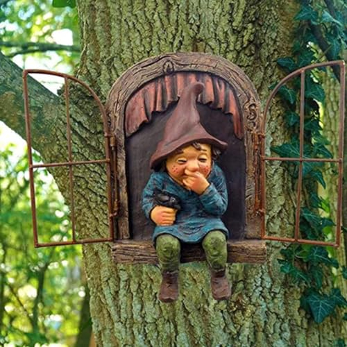 Bvizyelck Gartenzwerg Gartenfiguren Deko Baumskulptur Gartendekoration Lustige Harzzwerg Statuen Hängende Gartenzwerge Baum Dekoration Gartenzwerg Figuren Für Terrasse Rasen Baumstamm Gartendeko (A)