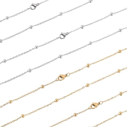 SUNNYCLUE 12pcs 18 Inch/ 0.45m Stainless Steel Satellite Chain Necklace Making Chains Metal Gold Silver Lobster Claw Clasps Cable Necklaces Chain Bulk for jewellery Making Supplies Women Diy Crafts