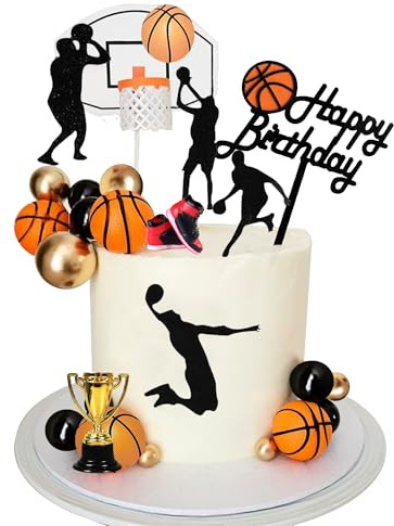 25 PCS Basketball Cake Toppers Black Gold Balls Cake Decorations Basketball Theme Cake Decoration for Boy Birthday Sport Party Supplies