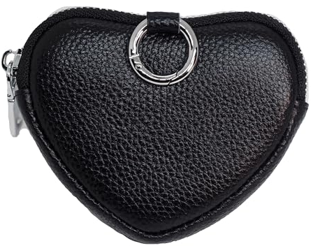 BAWAKO Petit portefeuille en cuir en forme de cœur - Porte-clé pour la monnaie - Petites choses - Porte-monnaie pour bien-aimé, porte-monnaie, Noir , Porte-monnaie