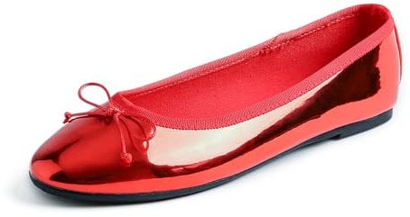 Feversole Women's Macaroon Colorful Memory Foam Cushion Ballet Flat Pumps Mirror Red UK Size 7