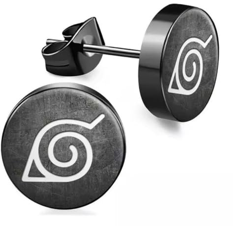 CHICNET Edelstahl Ohrstecker schwarz 8mm rot lila Sharingan Auge Rinnegan Anime Manga Ohr Schmuck Chirurgenstahl Unisex Männer Damen Herren Konoha Leaf Village