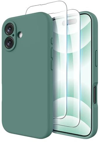 OTOFLY Compatible with iPhone 16 Case with 2 Pack Screen Protectors, Compatible with MagSafe,Shockproof Military-Grade Protection, Magnetic Silicone 16 Phone Case, Pine Green