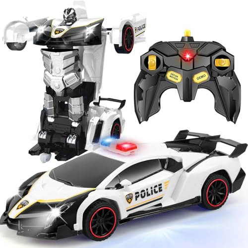 Getatoy Transformateur de voiture télécommandée - Robot RC - Jouet - Voiture de police - Jouet pour enfants de 3 à 12 ans - Cadeau d'anniversaire - Noir