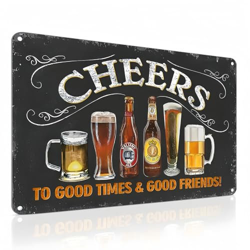 Vintage Cheers Bar Signs, Beer Bar Accessories for Home Pub & Outdoor Bars, Metal Signs Plaques Art Decor (8 x 12inch)