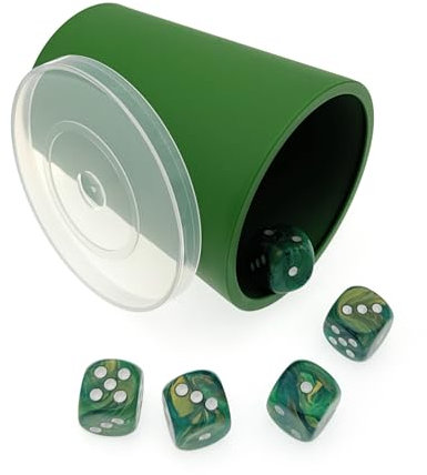 DiceCupFlex - Flexibler Würfelbecher mit Deckel inkl. 5 Würfel - Made in Germany (Dunkelgrün)