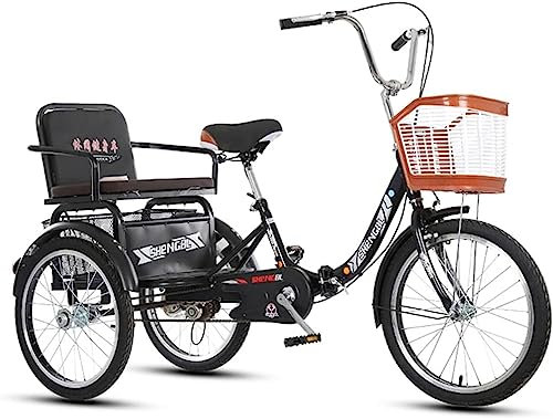 Erwachsene Cruiser Bikes 20 Zoll Trikr Bike Großer Einkaufskorb, Faltbare Dreiräder mit Rücksitz – zum Einkaufen, Training, Erholung