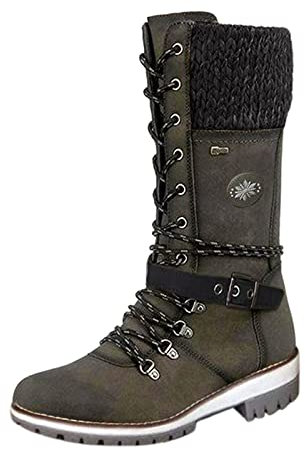 VaiKanhai Mid- Woolen Hebilla Botas de tacón con cordones Botas de mujer Militar, verde, 38 EU