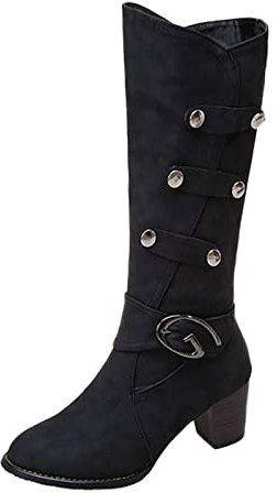 Stivali decorativi da donna sopra il ginocchio, con tacco alto, in metallo e inverno, larghezza gambale 39 40 cm, Nero , 40 EU