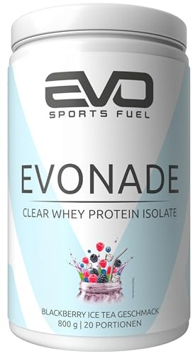 EVO SPORTS FUEL EVONADE Clear Whey Protein Isolate Pulver | Blackberry Ice Tea | 800g | Refreshing Protein Drink mit Clear Whey Isolate | geprüfte Qualität | Made in Germany (1er Pack)