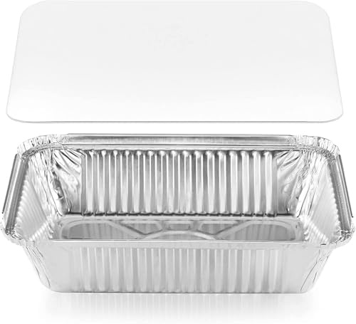 CafeTEq Aluminium Foil Food Trays Small Portions (No 6a) 19.7x10.5x4.9cm Containers Including Lids Perfect for Storage Freezing Roasting BBQ Meal Prep Takeaway (100)