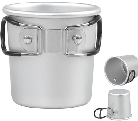 Honhoha Tasse à café en aluminium, tasses de camping en plein air Tasses à café à poignée pliante en alliage d'aluminium - Gobelet d'extérieur de 150 ml, ultra léger et compact pour les voyages,