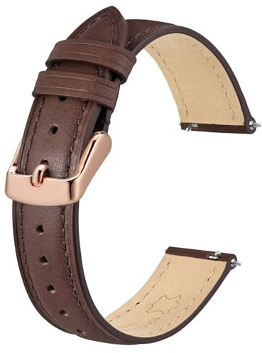 BISONSTRAP Elegante Leder Uhrenarmband, Schnellverschluss, Uhrenarmbänder für Damen und Herren, Kompatibel mit Uhrenanstößen von 12mm, Dunkelbraun (Roségoldene Schnalle)