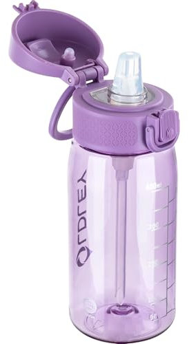 OLDLEY Kids Water Bottles with Straw 420ml/14oz BPA Free Tritan Water Bottle with Handle Leakproof Time Marker School Sports Drinking Bottle for Toddler Boys Girls (Dark Purple)