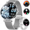 LIGE 2025 Smartwatch Damen, 1,43 HD AMOLED Kreisbogen Display Silber Armbanduhr mit Telefonfunktion, Menstruationszyklus/Herzfrequenz, IP68 Wasserdicht 120+ Sportmodi Sportuhr für Andriod iOS