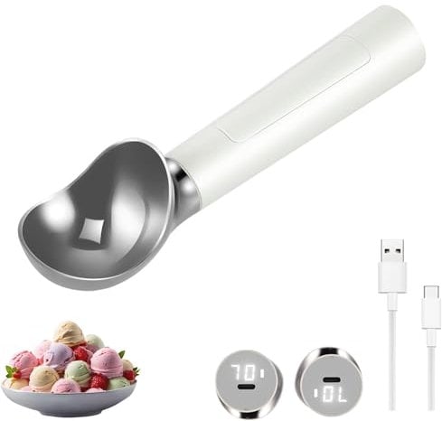Cuillère à glace électrique chauffante, en acier inoxydable, cuillère à glace rechargeable, avec affichage LED, IP67