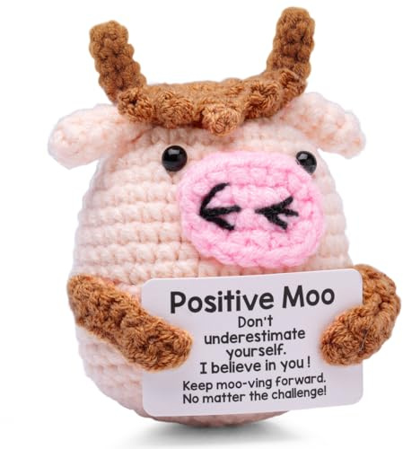 Positive Moo Good Luck Gifts Exam Results Gifts Positive Crochet Animals | First Day at School Gifts Starting School Gifts Cute Stuff Back to School Decorations