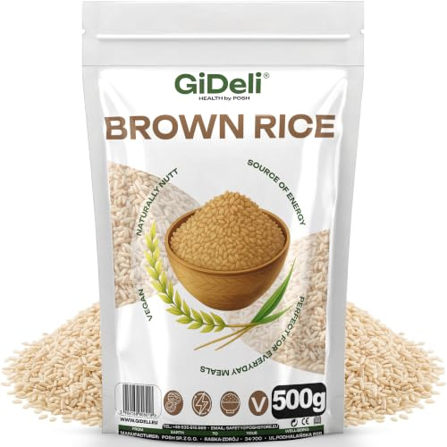 GiDeli Vollkornreis 500g - Brauner Reis Langkorn, Naturbelassen & Nussig | Ungeschältes Korn, Silberhäutchen erhalten, Zip-Beutel, vegan, glutenfrei, für Reiskocher, Bowls, Curry, Salate, Wok