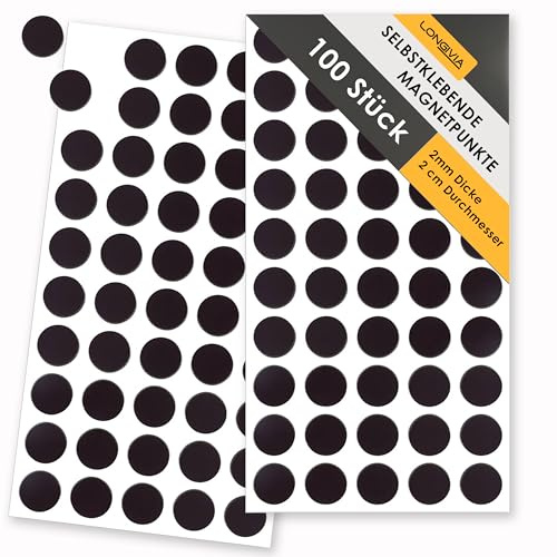 Longivia 100 Stück Selbstklebend Magnetpunkte – Runde 20 mm x 2 mm Dicke - Kleine Magnetplättchen zum Kleben - Magnete Klebend für Fotos oder zum Basteln
