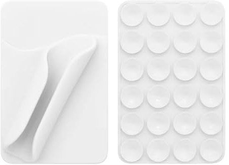 Silicone Phone Wallet with Lip Gloss Holder – Adhesive Card Pocket for All Smartphones, Cute Lip Balm & Card Storage (White)