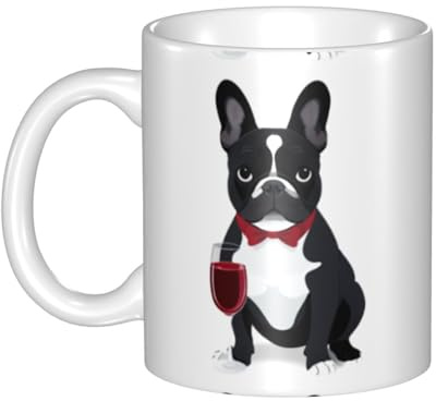 Gpkgsigt French bulldog drinking red wine Printing mug ceramic Mugs for cappuccino, latte, cereal, yogurt, milk, hot or cold drinks Micro-wave oven