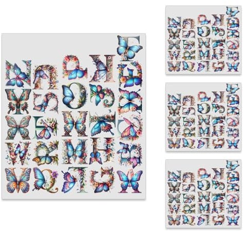 104 Piece Colorful Butterfly 2 Inch Iron On Heat Transfer Letters Alphabets Fabric Vinyl DIY for Sport Jerseys T Shirts Clothes Slogan Printing Crafts Decoration (4 Sheets per Set)