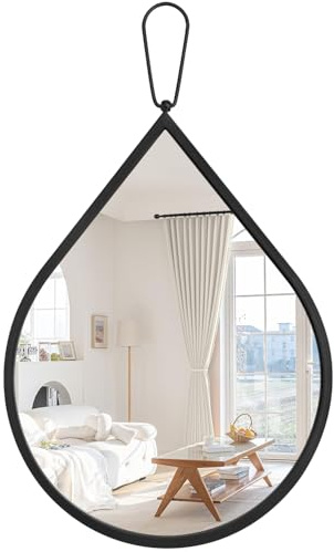 FEUFOAM Black Wall Mirror Teardrop Hanging Mirrors with Thick Framed Modern Wall Mirrors Decorative Wall-Mounted Mirrors for Entryway Hallway Bathroom Living Room 50 x 40cm