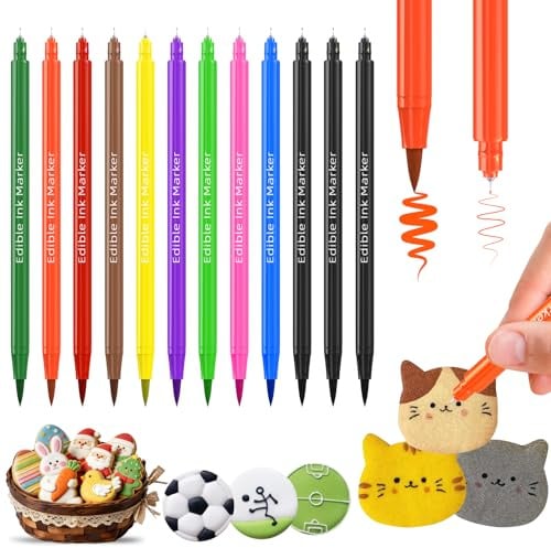 Essbare Lebensmittel Färbung Stift,12pcs,Farbe Marker für DIY Dessert | Zeichnung Fondant Food Grade Eisstifte Doppelspitze,Kuchen,Kekse,Eier,Frosting Donut,Schokoladen,Dessert Dekorieren Zubehör