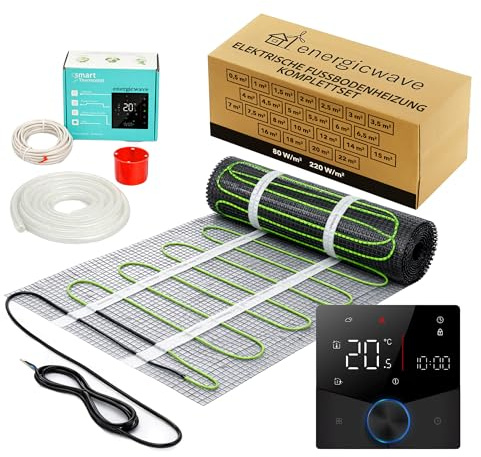 Energicwave Heizmatte 3 m² 150 W/m² Thermostat WiFi AI – Elektrische Fußbodenheizung Unter Fliesen Smart Home IP68 Langlebig