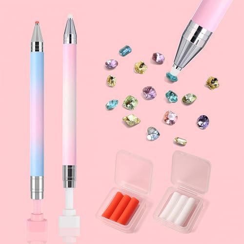 ZenithBurst 2 outils avec strass, stylo de cire rechargeable pour peinture diamant, outil de pointage pour ongles avec 6 recharges de cire