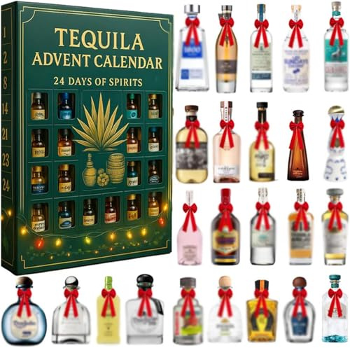 Tequila Weihnachten Adventskalender,24 Days Advent Calendar 2025,Premium-Spirituosen,Mini-Likör-Sampler-Countdown,Überraschung von Crisp Blancos bis gereiften Añejos,Christmas Countdown (1 PCS)